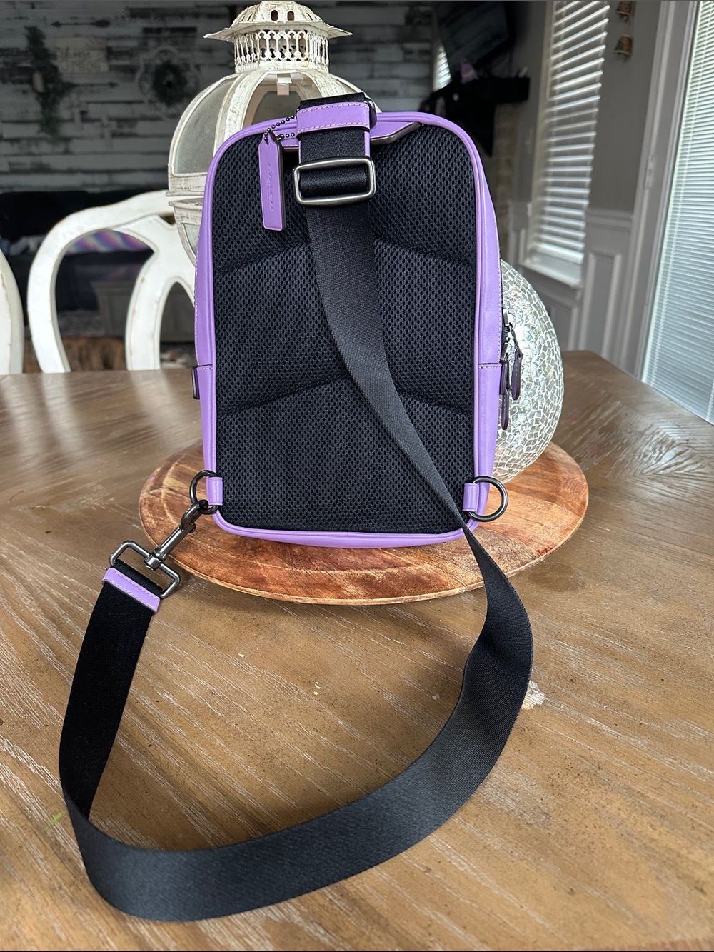 Coach Brown Signature Canvas Messenger Bag with Purple Trim - Picture 8 of 13
